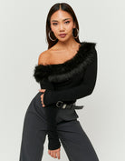 Asymmetric Top with Faux Fur | Black