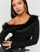 Asymmetric Top with Faux Fur | Black