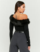 Asymmetric Top with Faux Fur | Black