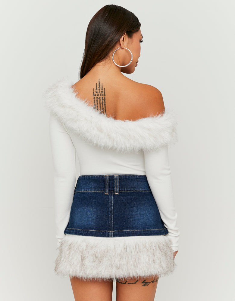 Asymmetric Top with Faux Fur | Off White