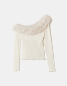 Asymmetric Top with Faux Fur | Off White