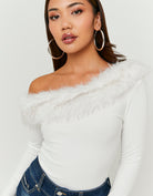 Asymmetric Top with Faux Fur | Off White