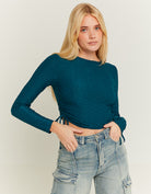 Crop Top with Lateral Lace Up | Blue Melange