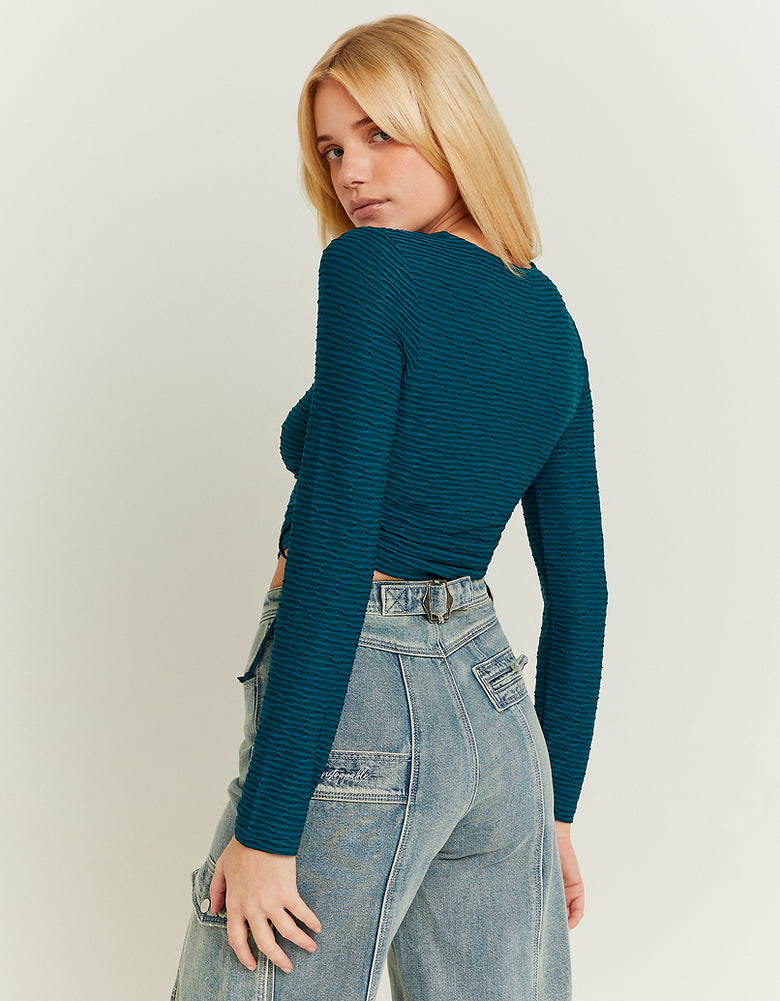Crop Top with Lateral Lace Up | Blue Melange