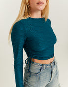 Crop Top with Lateral Lace Up | Blue Melange