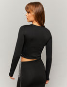 Cropped Top with Strass Cord Lace Up | Black