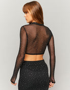 Mesh Cropped Top with Strass | Black