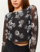 Mesh Printed Long Sleeves Top | Floral Print