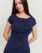 Cardigan with Boat Neckline | Navy