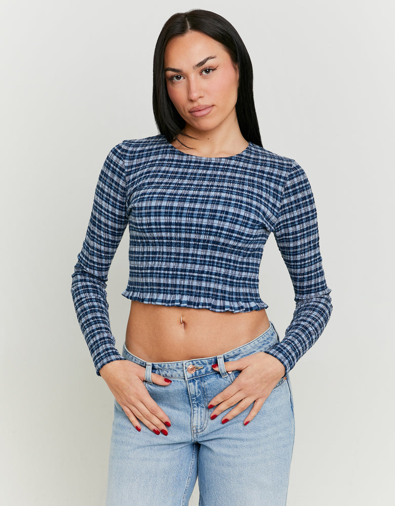 Ruched Vichy Blouse | Blue