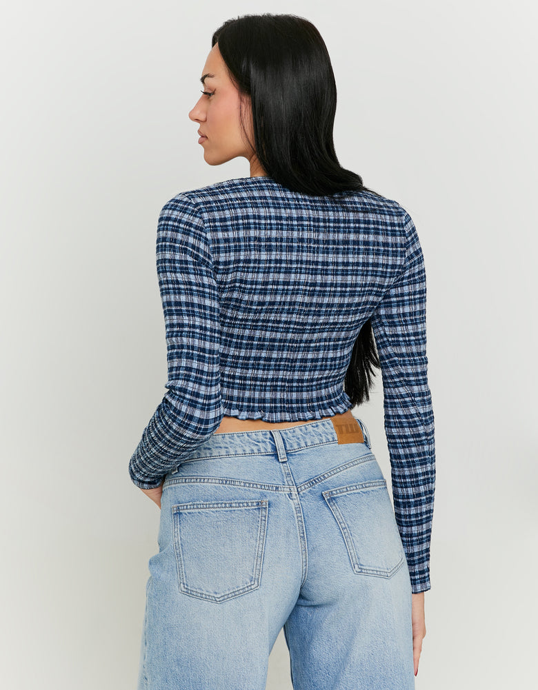 Ruched Vichy Blouse | Blue