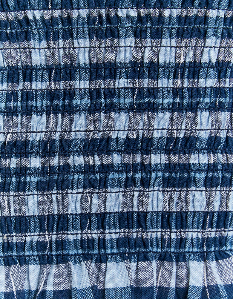 Ruched Vichy Blouse | Blue