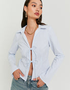 Striped Shirt With Bows | Blue-White