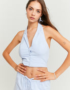 Top with Bow | Blue-White