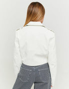 Faux Leather Biker Jacket | White Croco