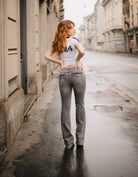 Mid Waist Bootcut Jeans | Grey Wash