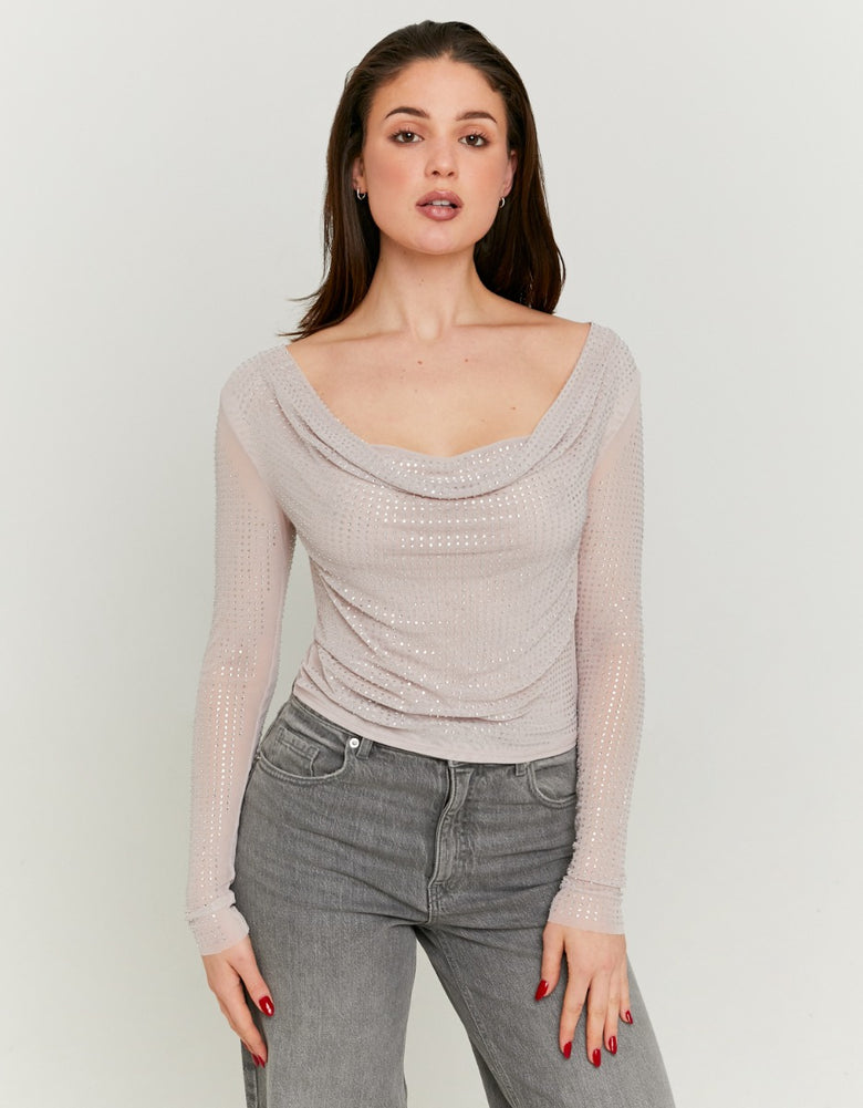 Transparent Top with Strass | Beige